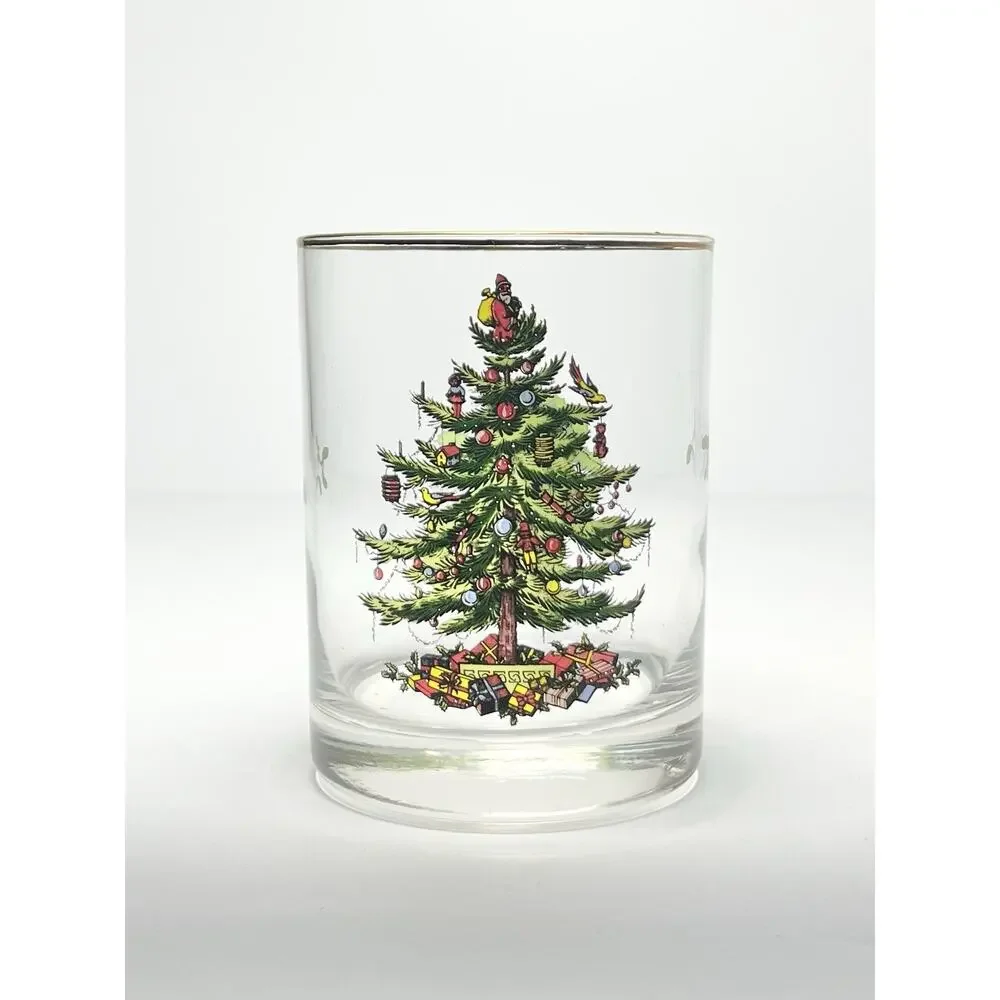 Spode “Christmas Tree” 3 Old Fashioned Tumbler Drinking Glasses 4 1/4” 14oz
